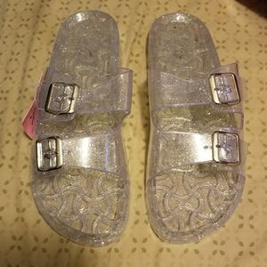 Clear jelly glitter double buckle sandal